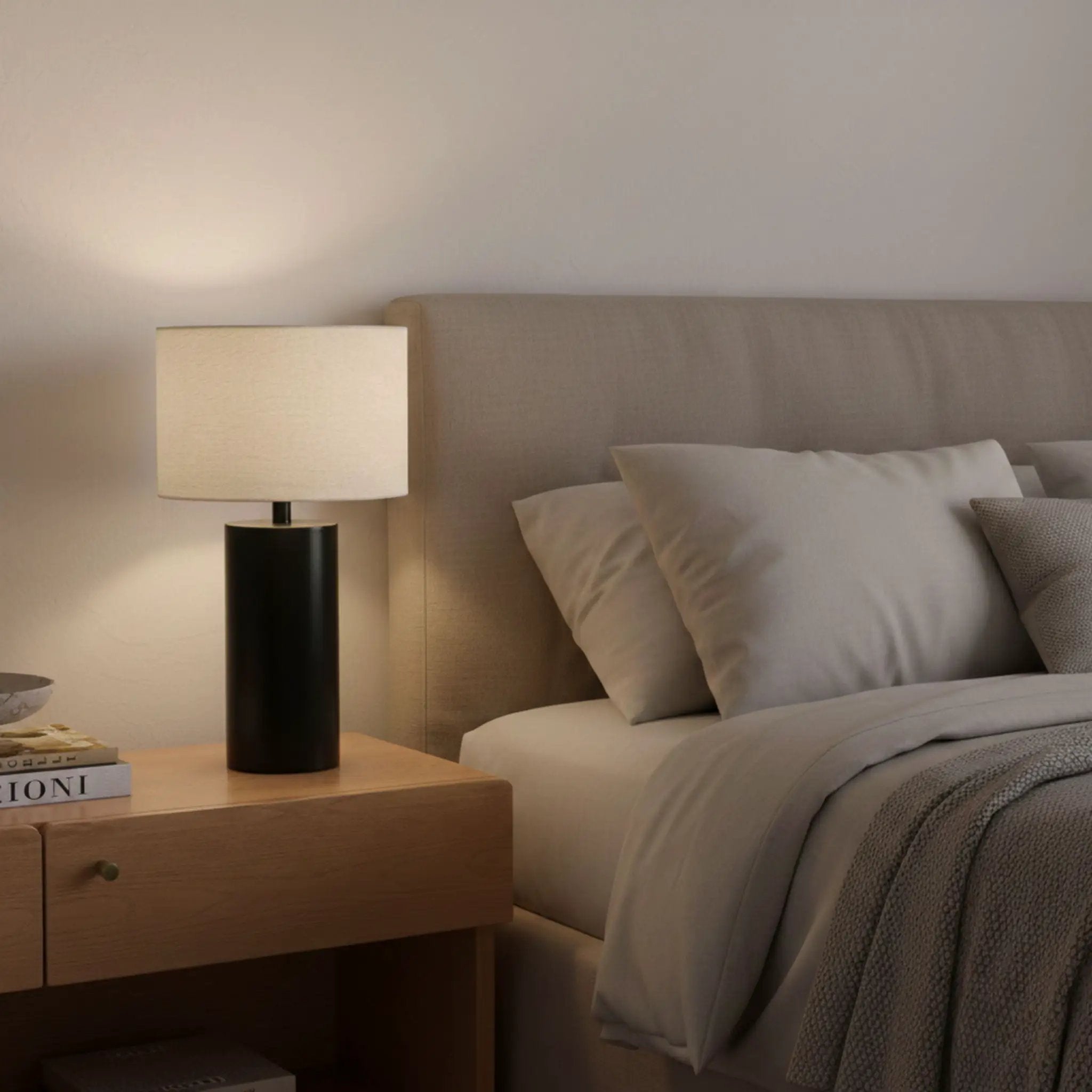 Aura - Table Lamp With On / Off Switch Block Base - Black / White by Unique Piece Furniture