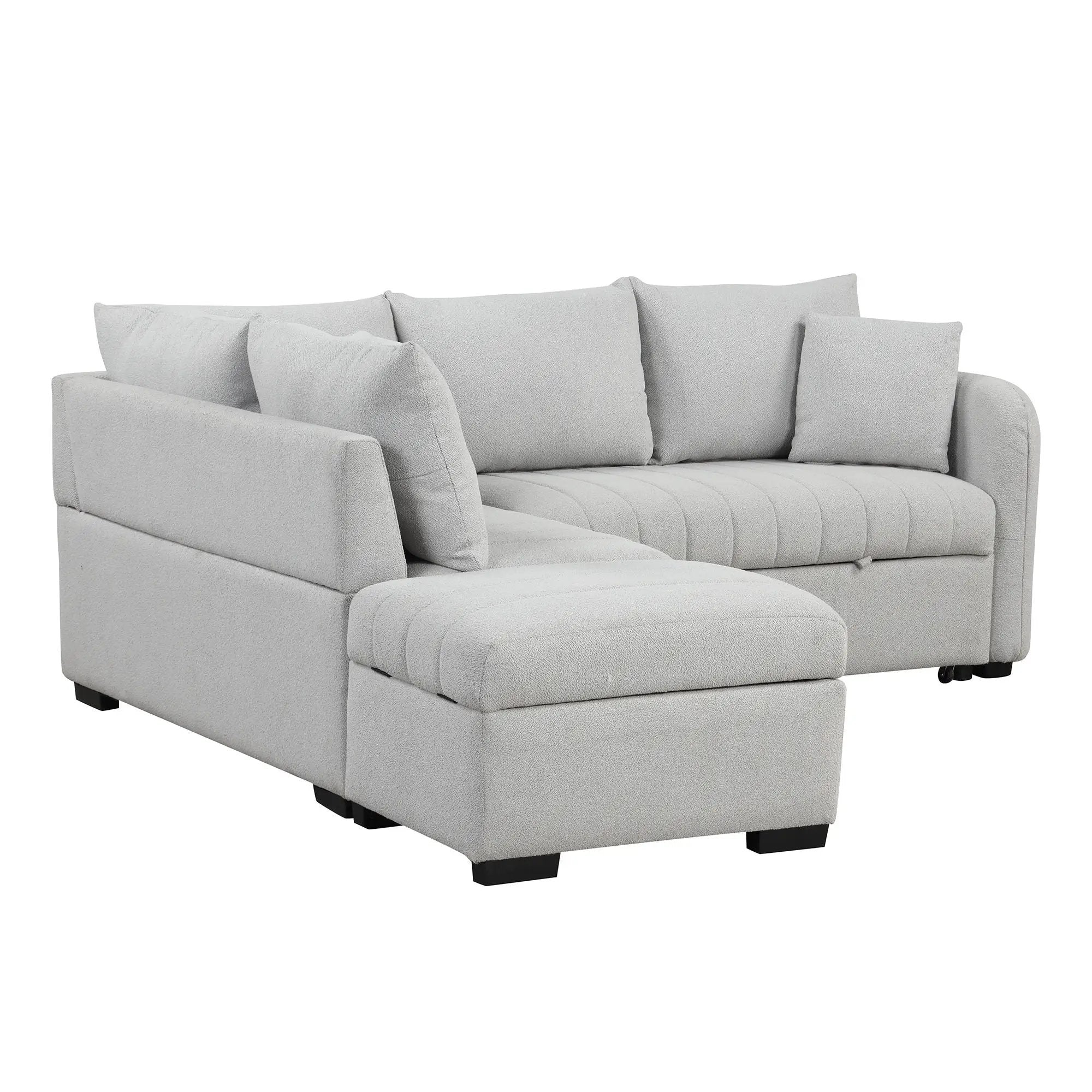 L-Shaped Sectional Pull Out Sofa Bed Sleeper Sofa With Two USB Ports, Two Power Sockets And A Movable Storage Ottoman by HouseOfZazla