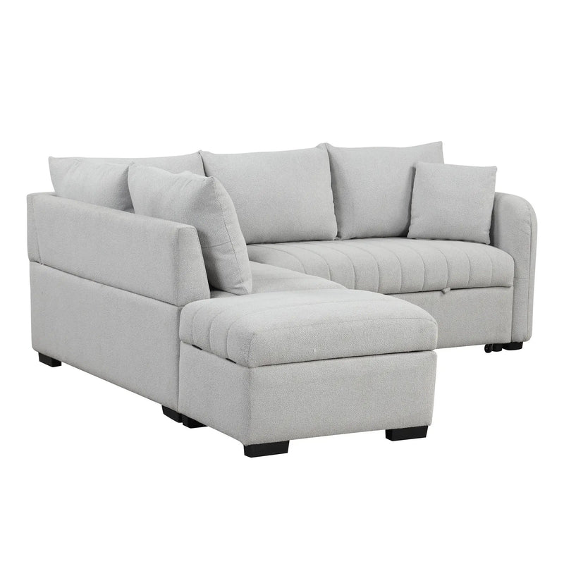 L-Shaped Sectional Pull Out Sofa Bed Sleeper Sofa With Two USB Ports, Two Power Sockets And A Movable Storage Ottoman by HouseOfZazla