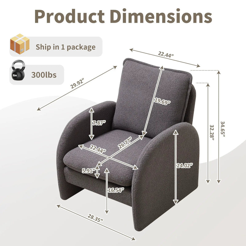 Modern Sherpa Upholstered Accent Chair, Comfortable Living Room Armchair, Lounge Chair For Bedroom, And Office by Unique Piece Furniture
