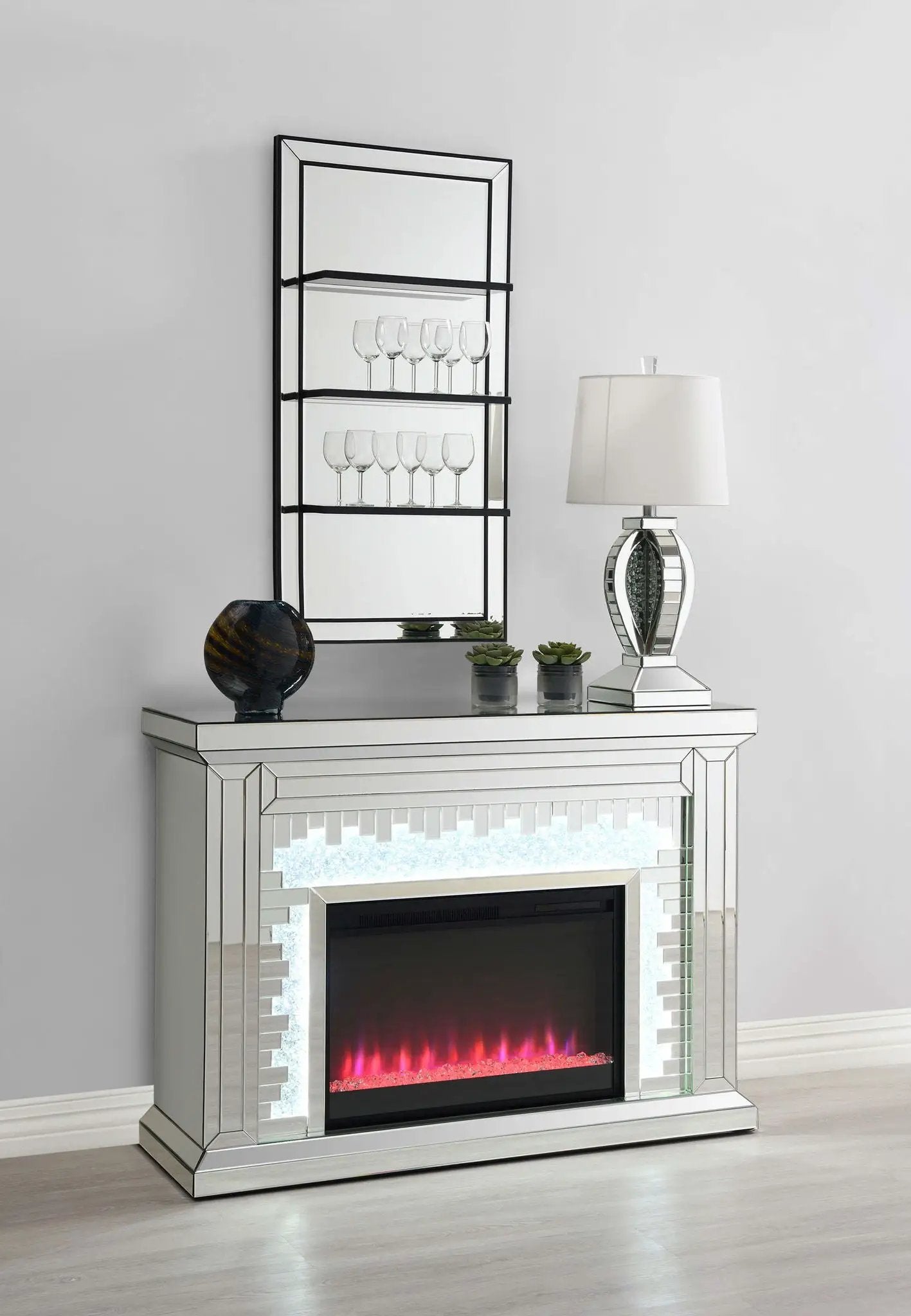 Oriel 24 x 47 Inch Rectangular 3-Shelf Wall Mirror Silver by Unique Piece Furniture