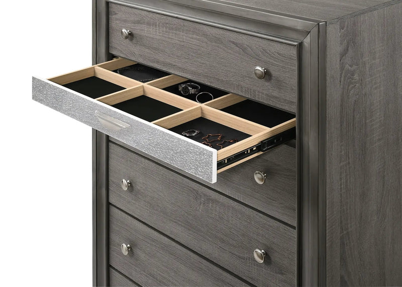 Traditional Queen 5 Piece Storage Bedroom Set in Gray Wood by HouseOfZazla