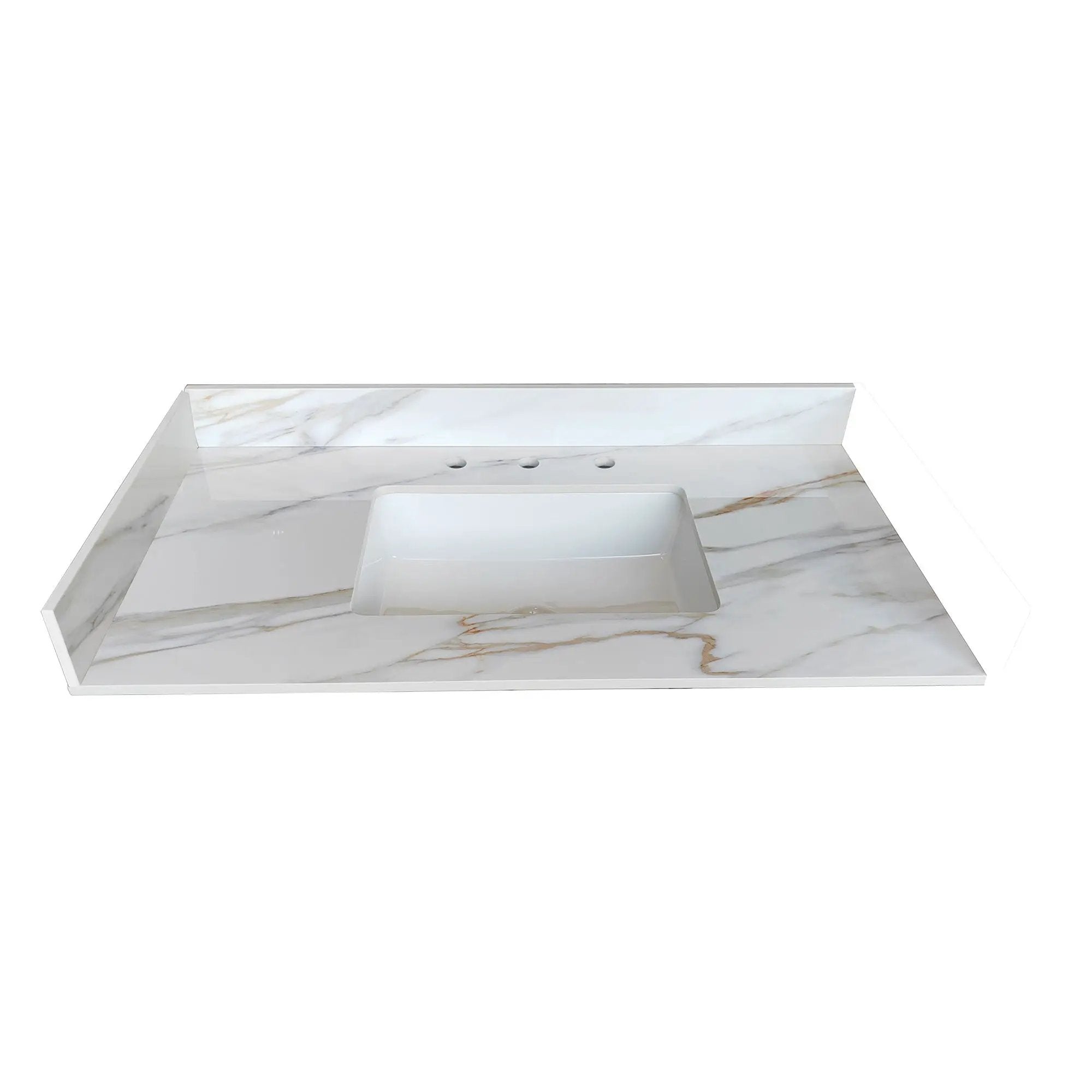 Sintered Stone Bathroom Vanity Top With 4" Backsplash And 22" Sidesplash - Carrara White by HouseOfZazla