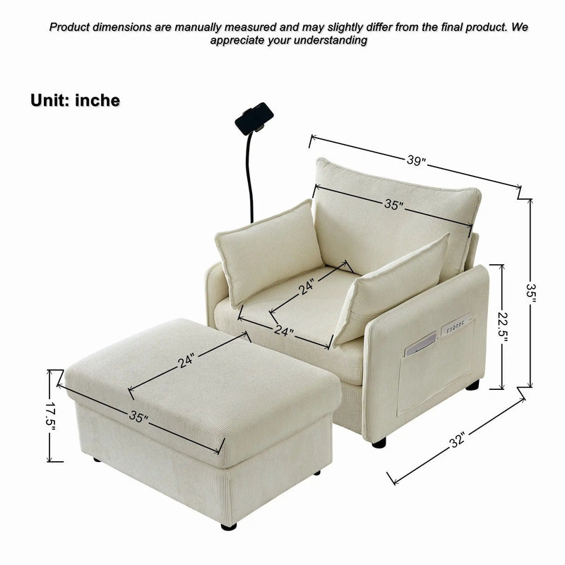 Comfy Oversized Chaise Lounge Chair With Ottoman And Storage by HouseOfZazla