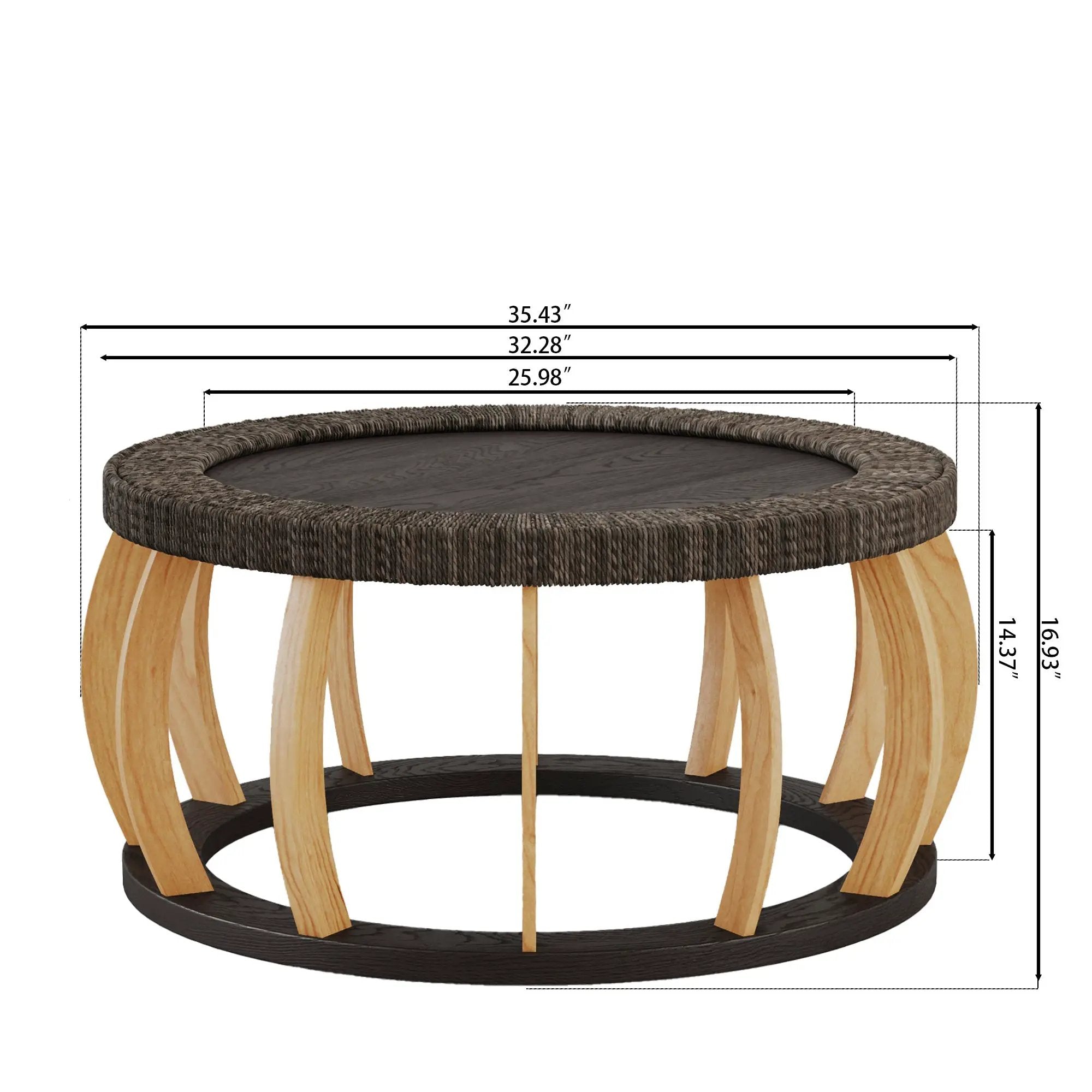 Vintage Rattan Solid Wood Round Coffee Table by HouseOfZazla