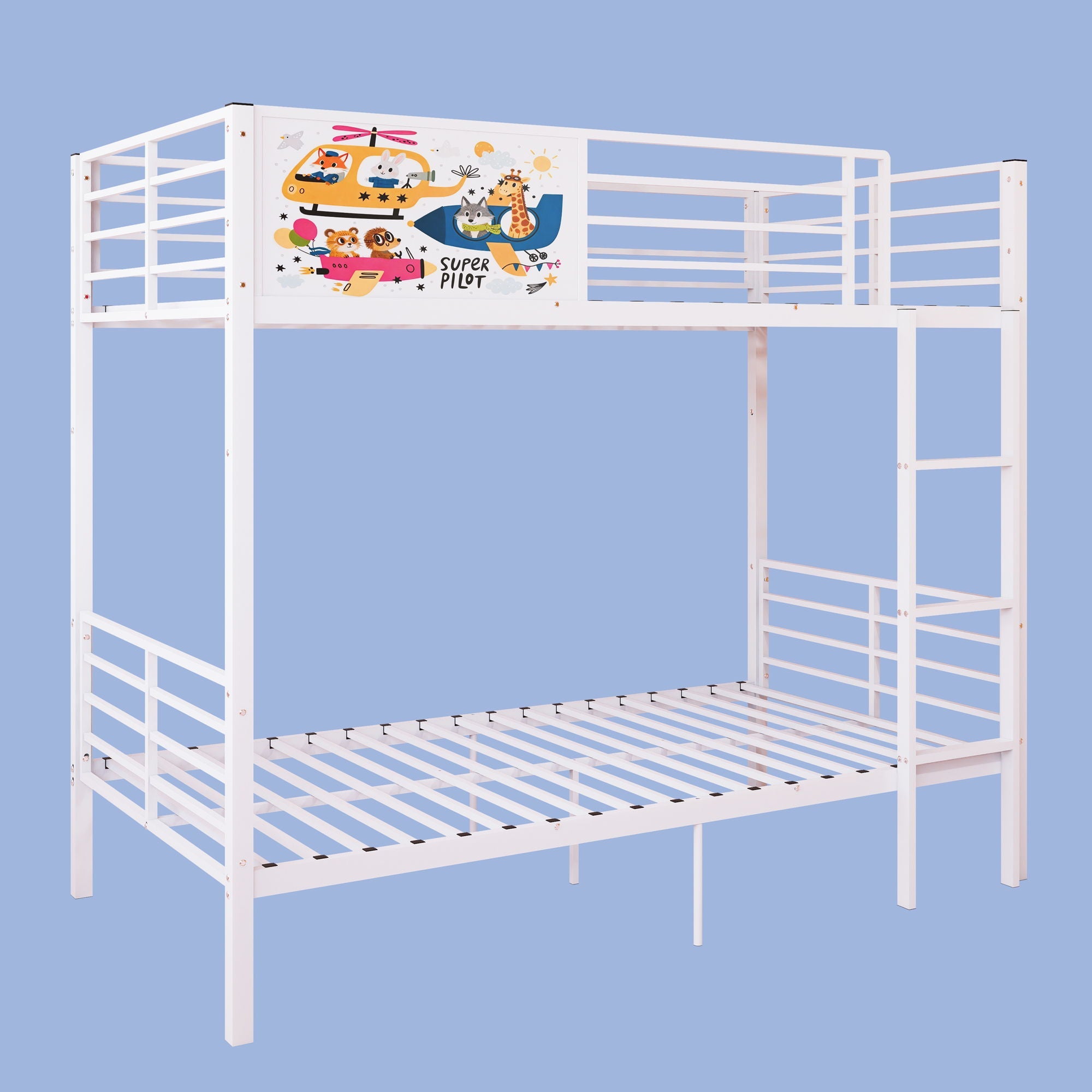 Bunk Bed, Convertible To 2 Separate Twin Size Beds With Full Length Guardrail & Ladder, No Box Spring Needed - White by HouseOfZazla