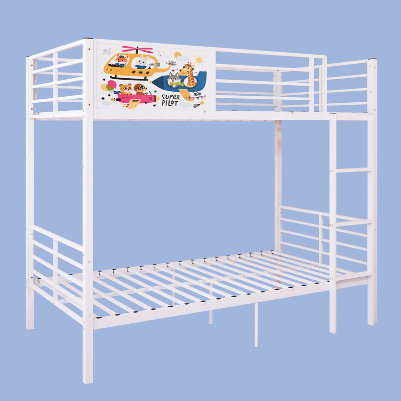 Bunk Bed, Convertible To 2 Separate Twin Size Beds With Full Length Guardrail & Ladder, No Box Spring Needed - White by HouseOfZazla