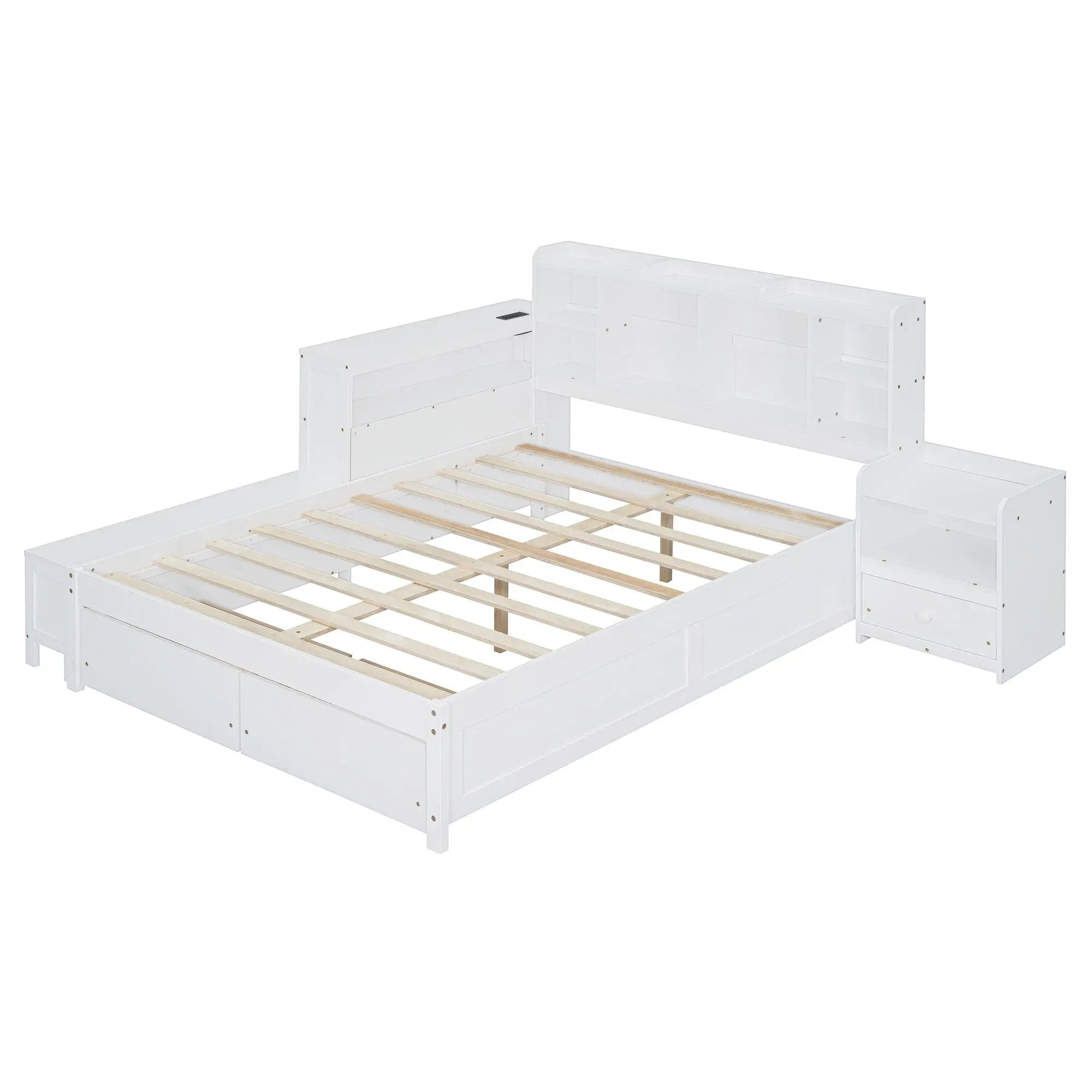 Platform Bed With Multi Functional Storage Space, Nightstand, 2 Drawers, USB Ports And Desk by Unique Piece Furniture