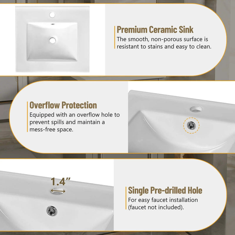 Elegant Bathroom Vanity With Ceramic Sink, Soft Close Door, Adjustable Shelf by HouseOfZazla