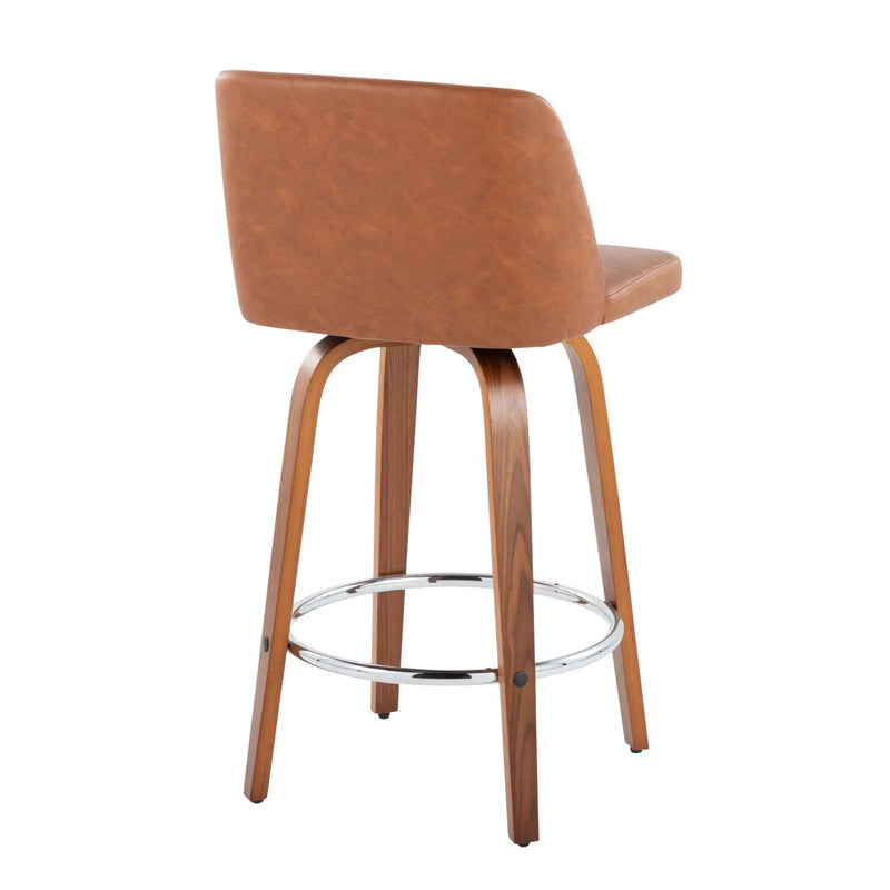 Toriano - Contemporary Fixed Height Counter Stool With Swivel & Round Footrest (Set of 2) - Walnut / Camel by Unique Piece Furniture