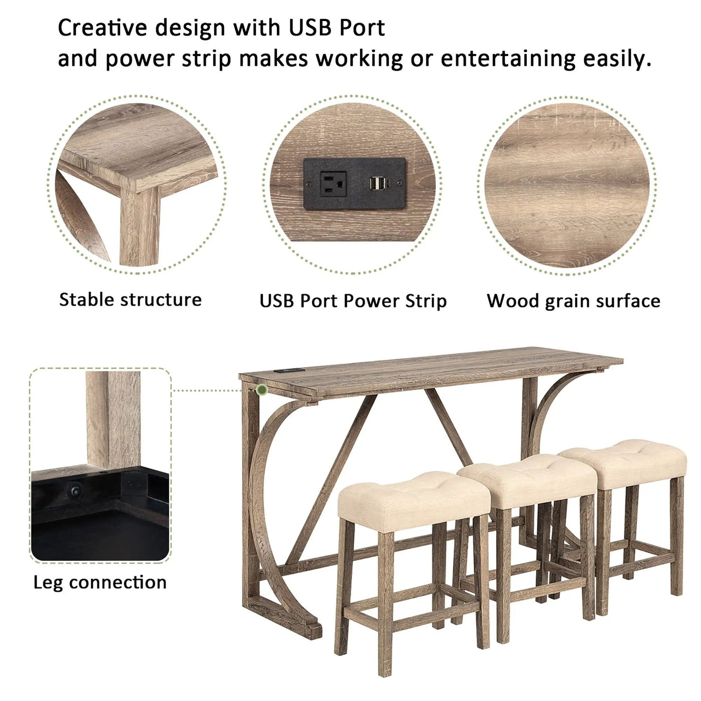 Bar Table Set With 3 Padded Stools by Unique Piece Furniture
