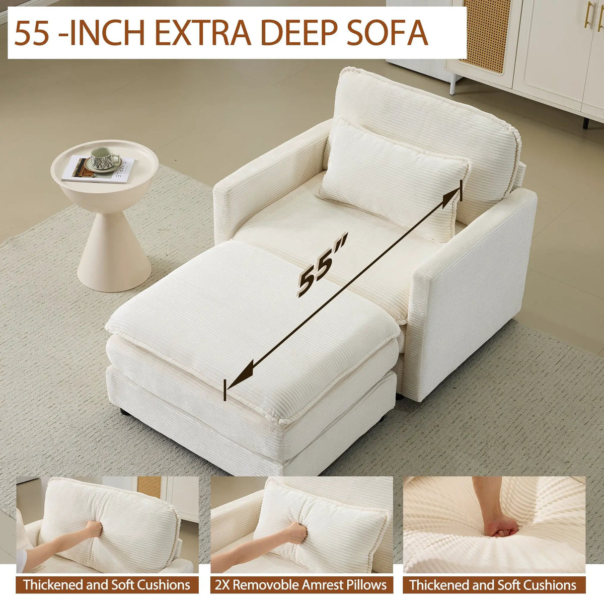 54" Plush Cloud Sofa: Modular Single + Ottoman Sofa with 22" by HouseOfZazla