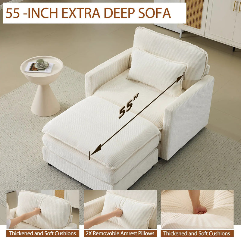 54" Plush Cloud Sofa: Modular Single + Ottoman Sofa with 22" by HouseOfZazla