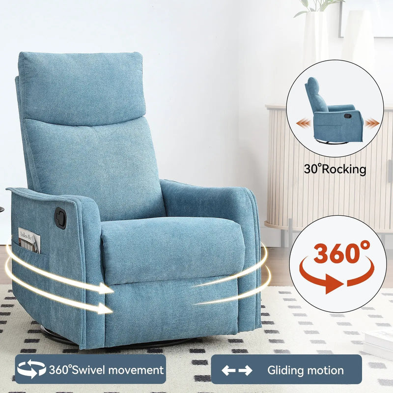 Heat Massage Manual Recliner Chair with Rocker and Swivel in Fabric for Living Room by HouseOfZazla