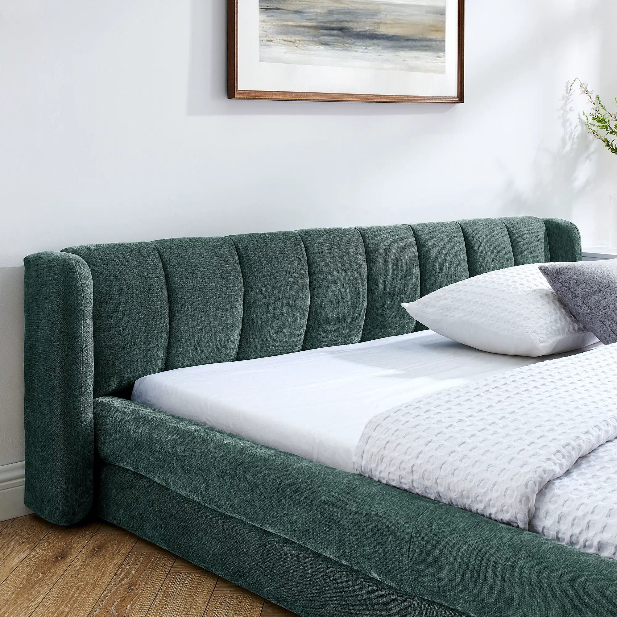 Modern Upholstered Bed Frame With Thick Fabric And Headboard by Unique Piece Furniture