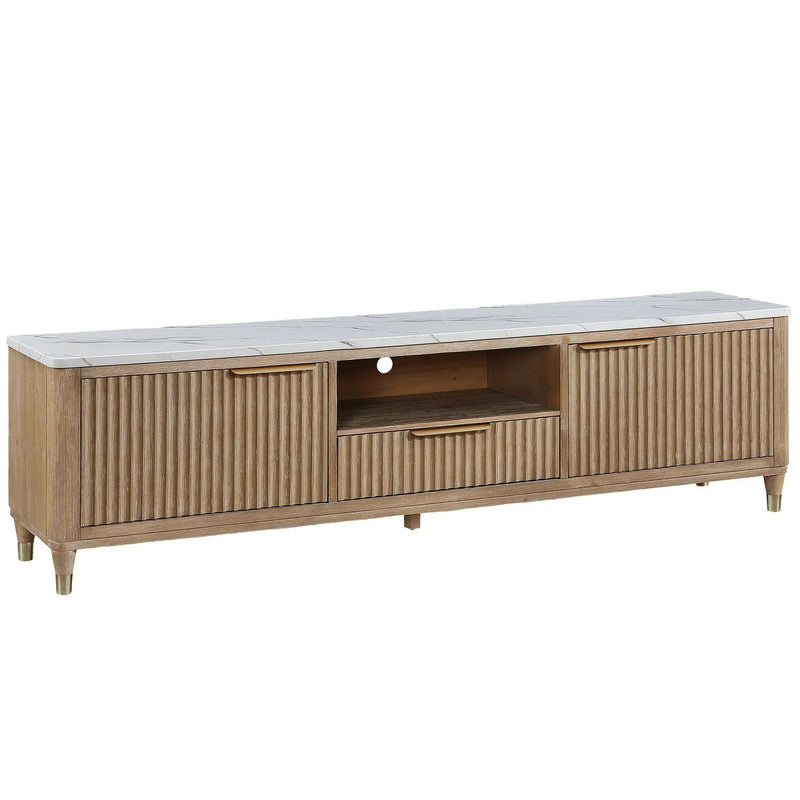 Fluted TV Stand With Accents - Natural Wood / White by Unique Piece Furniture