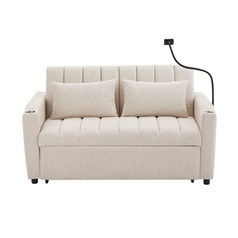 Convertible Sofa Bed Loveseat Sofa With Three USB Ports, Two Side Pockets, Two Cup Holders And 360° swivel Phone Holder For Living Room by HouseOfZazla