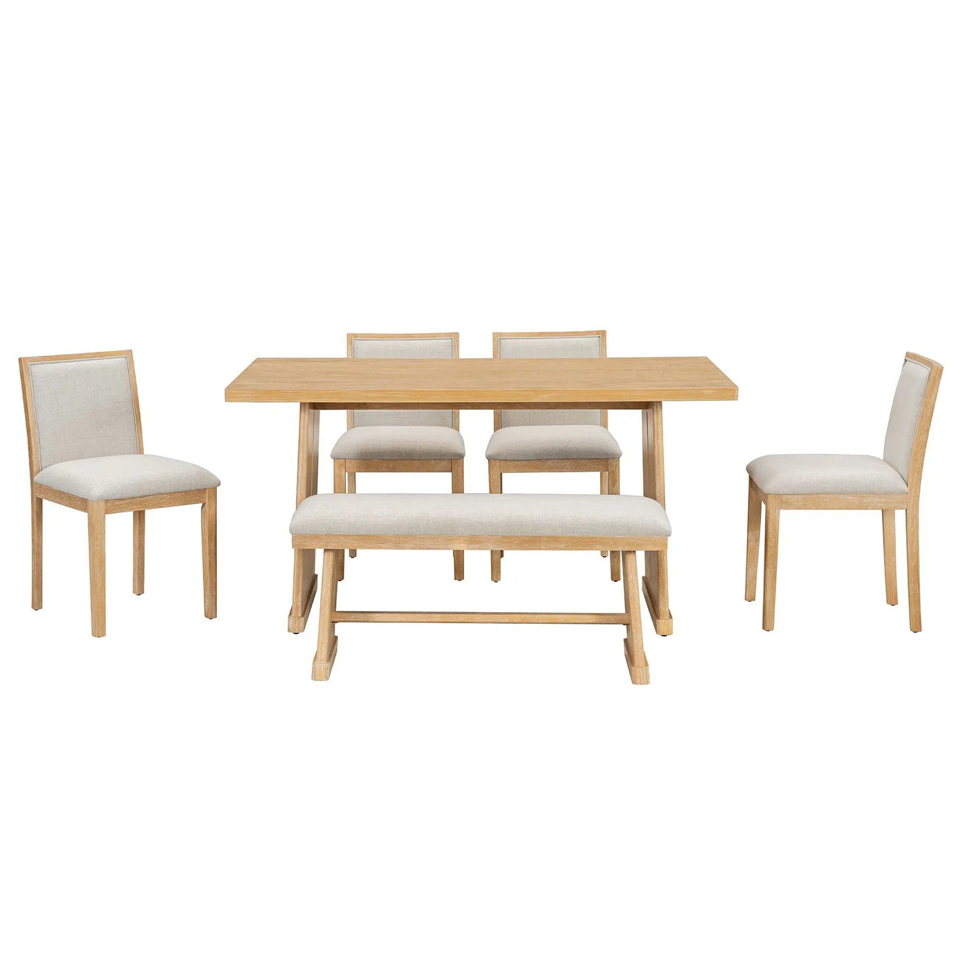 Dining Set With Rectangular Table, 4 Upholstered Chairs & 1 Padded Bench by Unique Piece Furniture