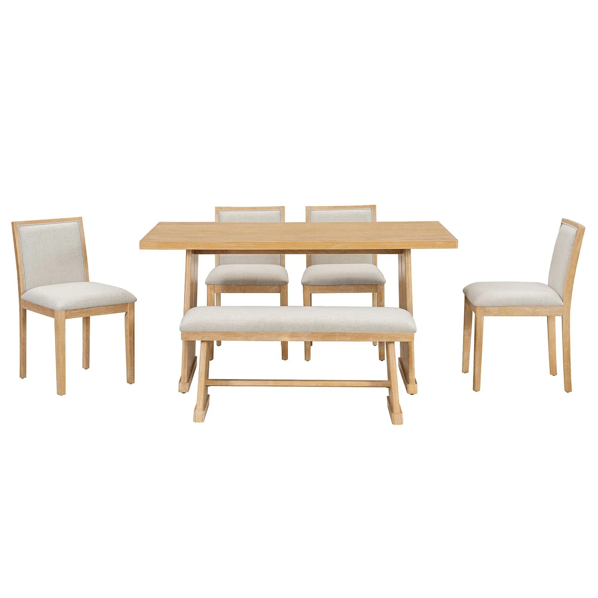 Dining Set With Rectangular Table, 4 Upholstered Chairs & 1 Padded Bench by Unique Piece Furniture
