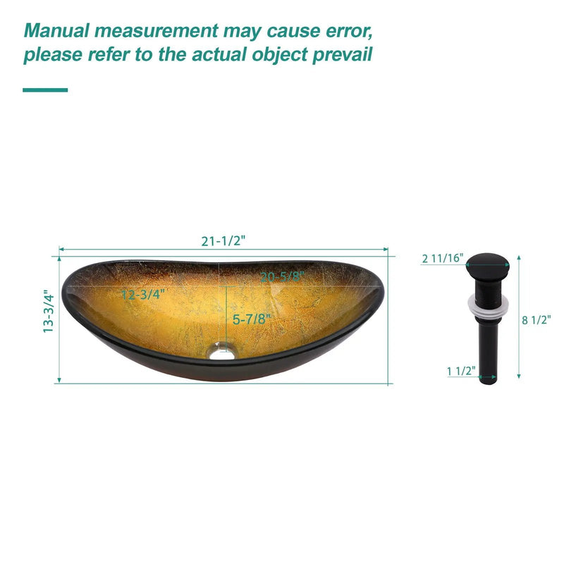 Vessel Sink With Pop Up Drain, Boat Shape Above Counter Bathroom Sink - Gold by HouseOfZazla