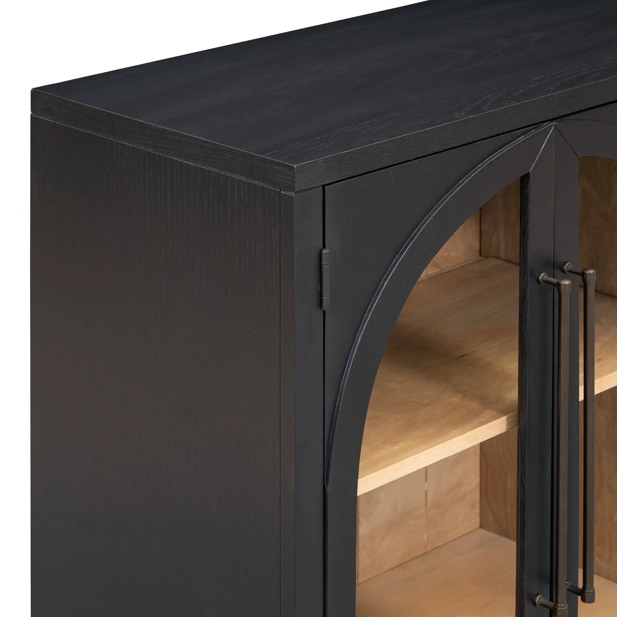 4-Door Large Storage Sideboard Buffet Cabinet with Glass Doors Arched Cabinet (Black) by HouseOfZazla