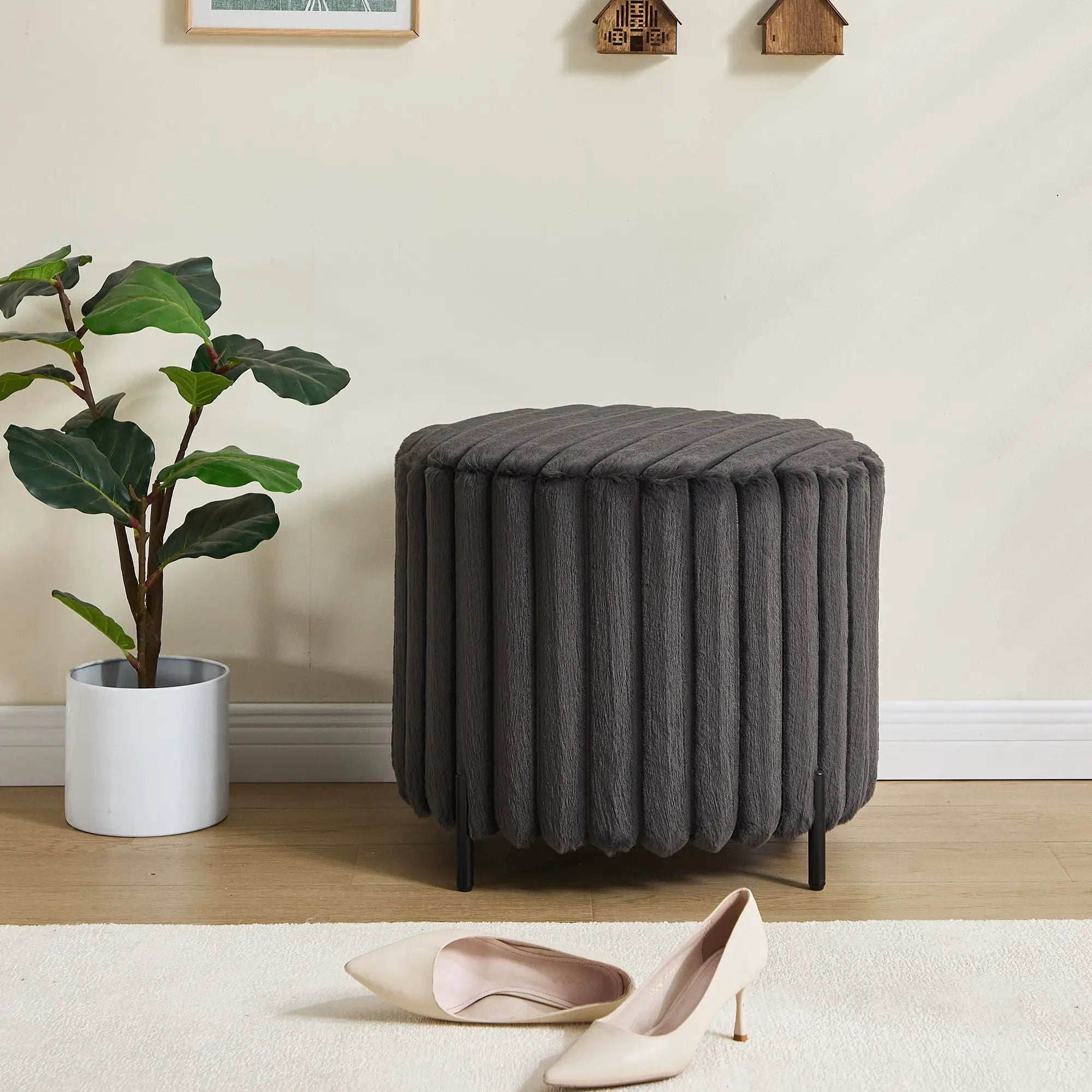 Wide Upholstered Round Pouf Ottoman Foot Rest by Unique Piece Furniture