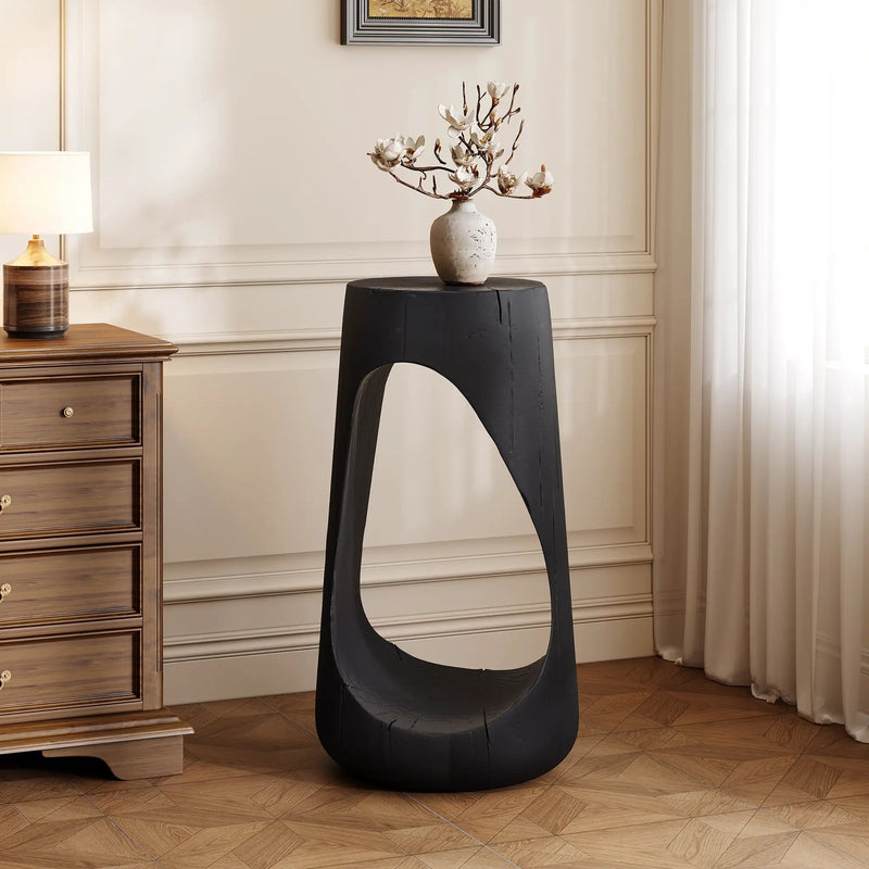 Hollow Design End Table with Wood Like Texture, and Black Color by BLAKHOM