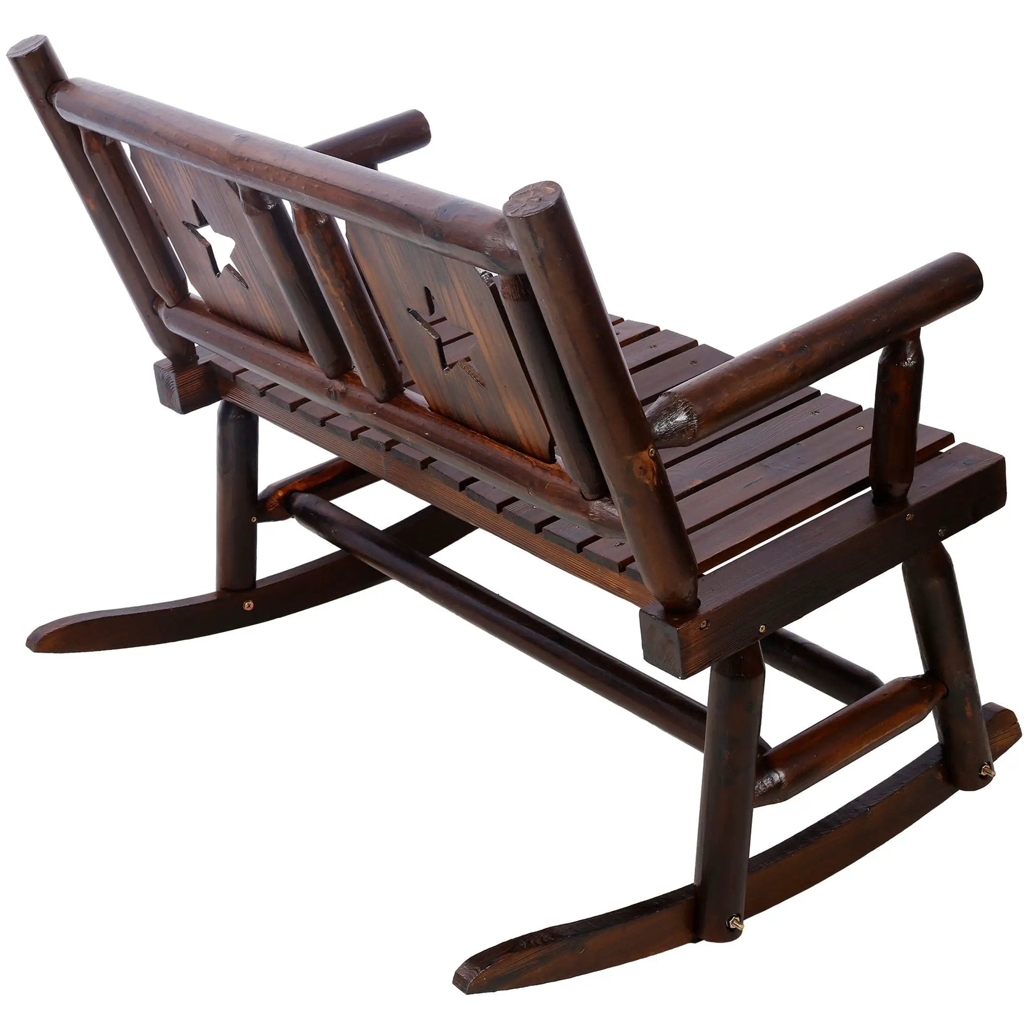 Rustic Outdoor Wood Rocking Bench Double Rocking Chair For 2 Persons With Curved Seat, Porch Rocker - Brown by HouseOfZazla