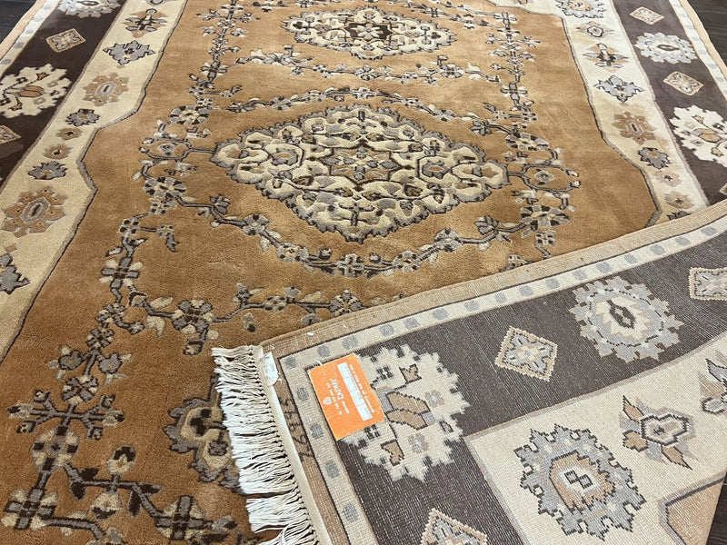 Indian Oushak Rug 8x10, Wool Hand Knotted Vintage Carpet by Jewel Rugs