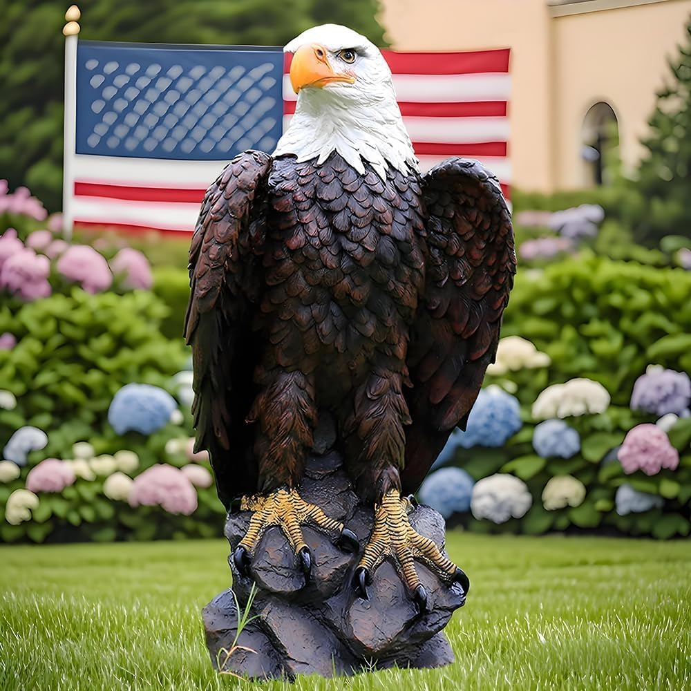 13" H x 24.4" L Large Standing Bald Eagle Garden Statue by HouseOfZazla