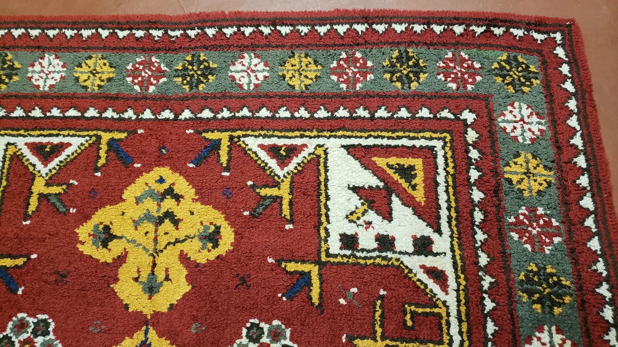 Colorful Moroccan Heriz Rug 6x9, Large Central Medallion, Red Yellow Blue by Jewel Rugs