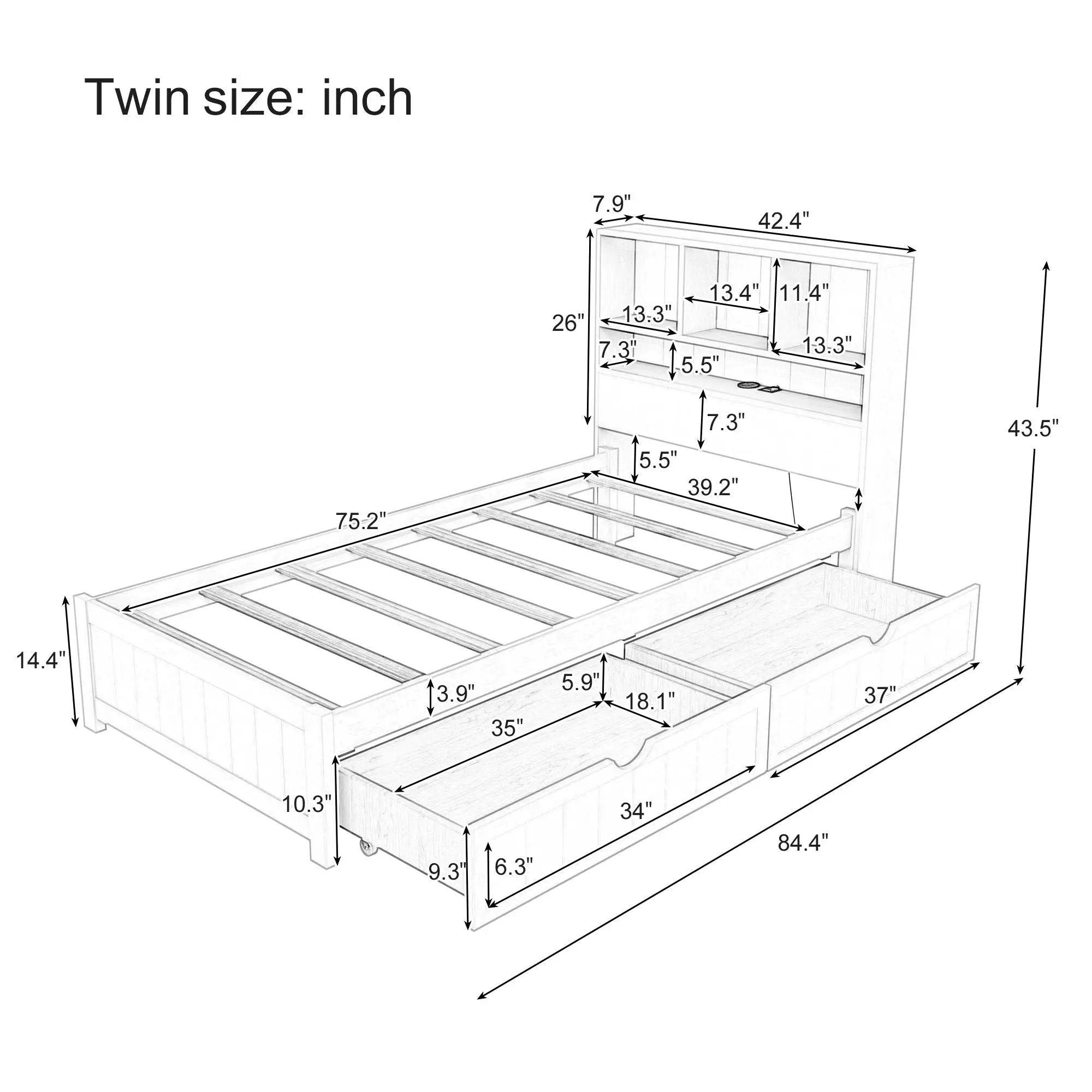 Platform Bed With Bookcase Headboard, Built-In Downlight, Charging Station, And 2 Side Drawers by Unique Piece Furniture