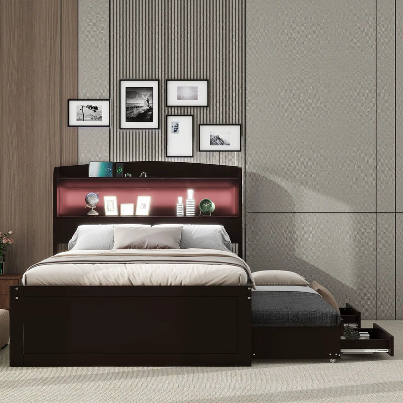Platform Bed With LED Headboard, Charging Station, Trundle And 2 Drawers by Unique Piece Furniture