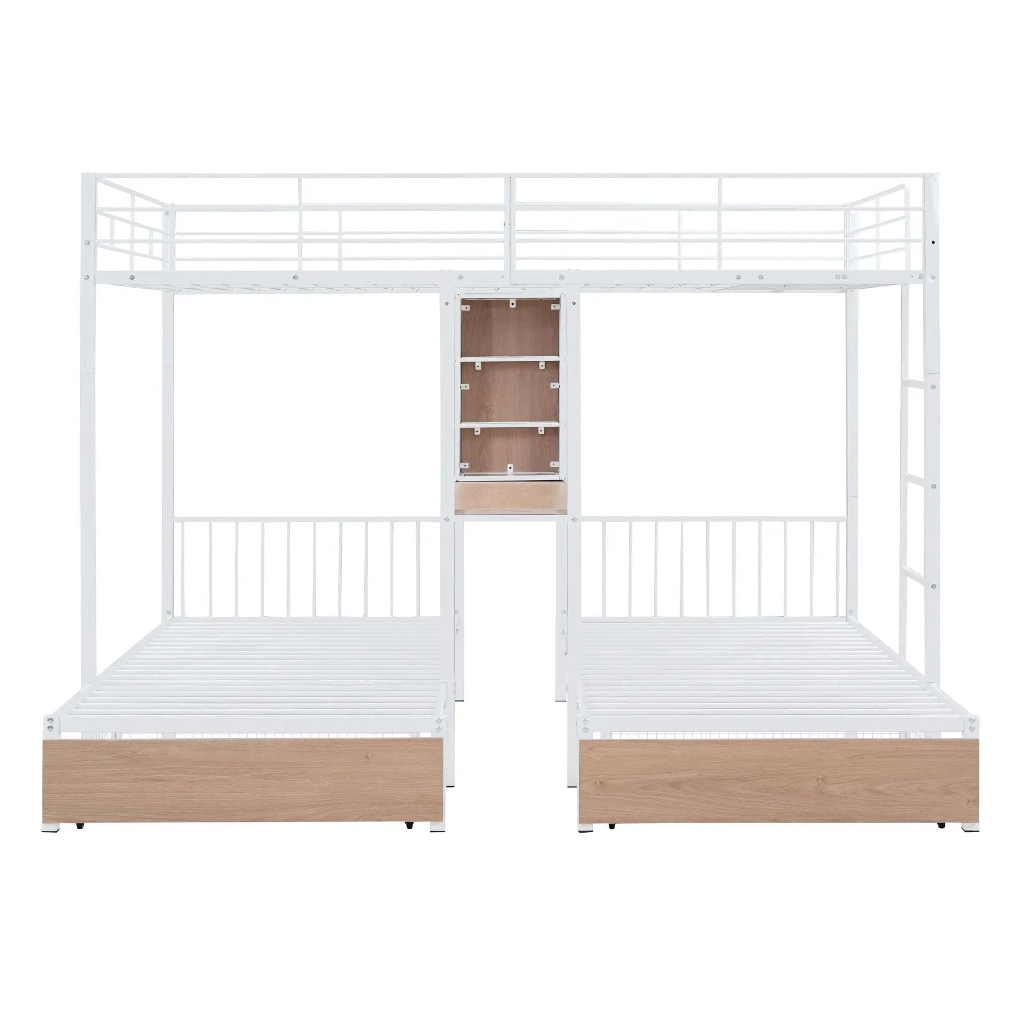 Triple Bunk Bed With Drawers, Multi-Functional Frame With Desks And Shelves In The Middle by HouseOfZazla