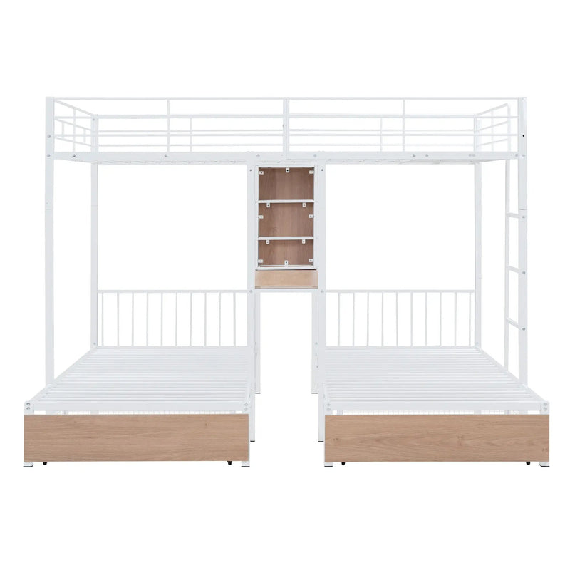 Triple Bunk Bed With Drawers, Multi-Functional Frame With Desks And Shelves In The Middle by HouseOfZazla