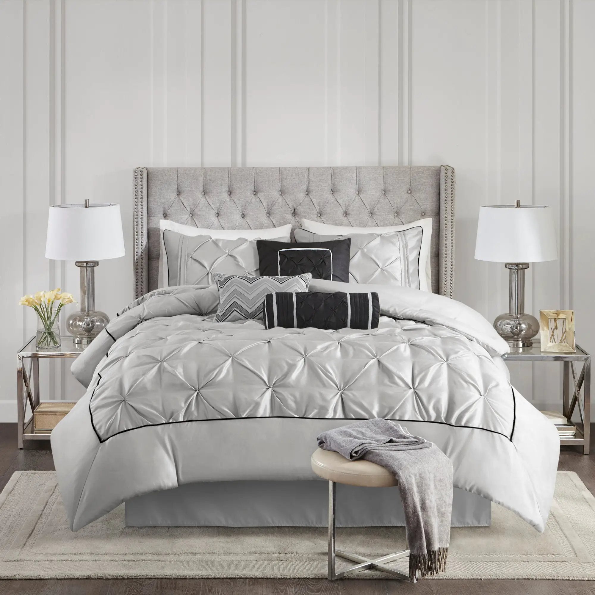 7-Piece King 100% Polyester Pieced Pleated Tufted Comforter Set by HouseOfZazla