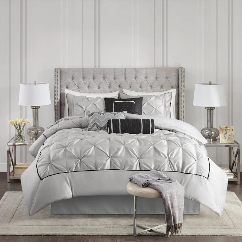 7-Piece King 100% Polyester Pieced Pleated Tufted Comforter Set by HouseOfZazla