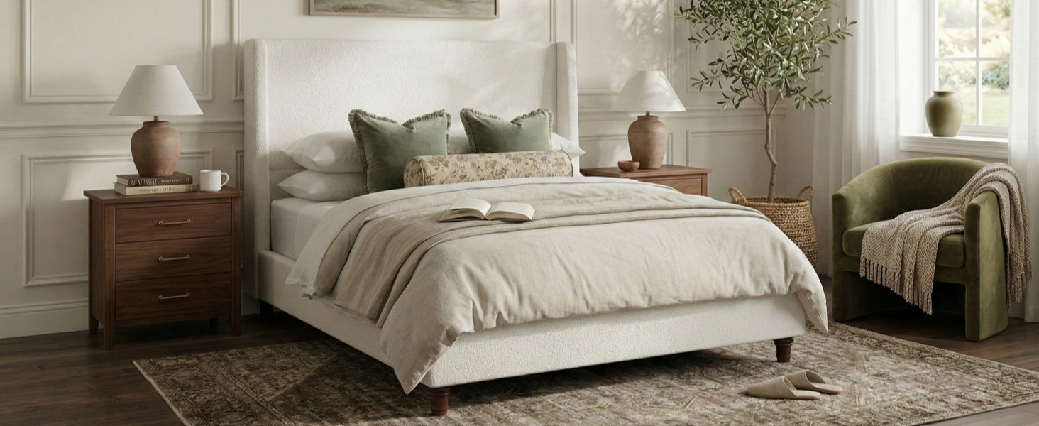 52.7" Tall Wingback Upholstered King Size Platform Bed Frame by HouseOfZazla