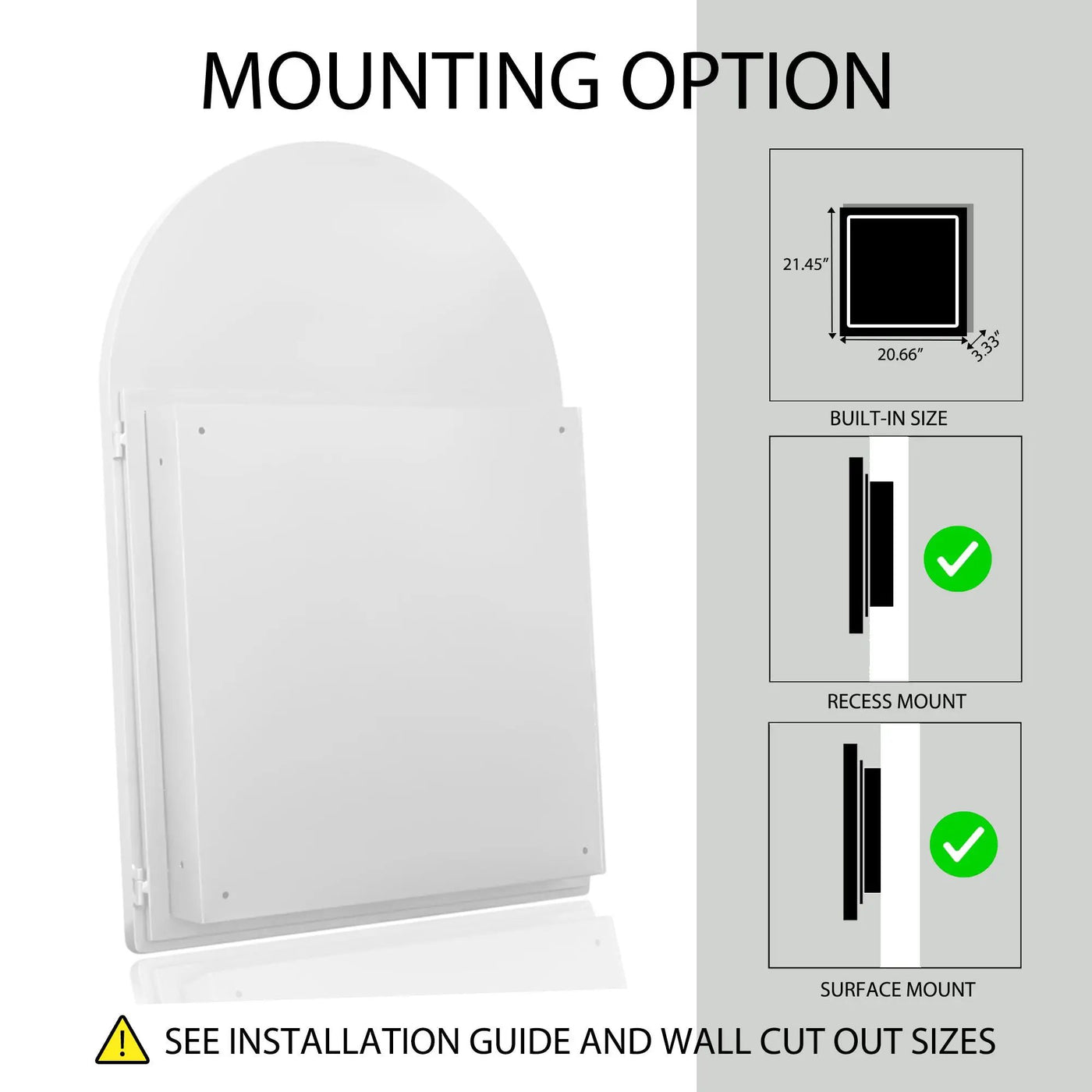 Arched Recessed Medicine Cabinet, Metal Framed Bathroom Wall Cabinet With Mirror And Adjustable Shelves, Wall Mirror With Storage For Bathroom by Unique Piece Furniture