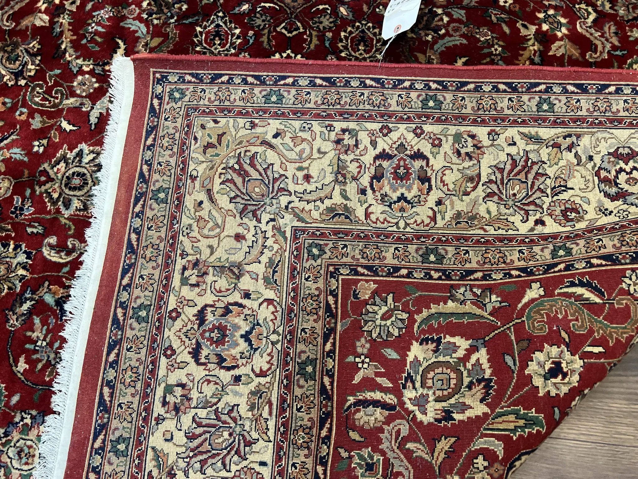 Vintage Indo Persian Rug 6x9, Very Finely Hand-Knotted Carpet 6 x 9 Red Cream Indian Oriental Carpet, Traditional Floral Wool Area Rug 1970s by Jewel Rugs