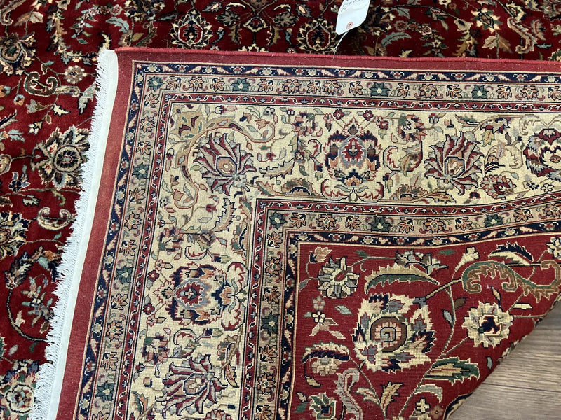 Vintage Indo Persian Rug 6x9, Very Finely Hand-Knotted Carpet 6 x 9 Red Cream Indian Oriental Carpet, Traditional Floral Wool Area Rug 1970s by Jewel Rugs