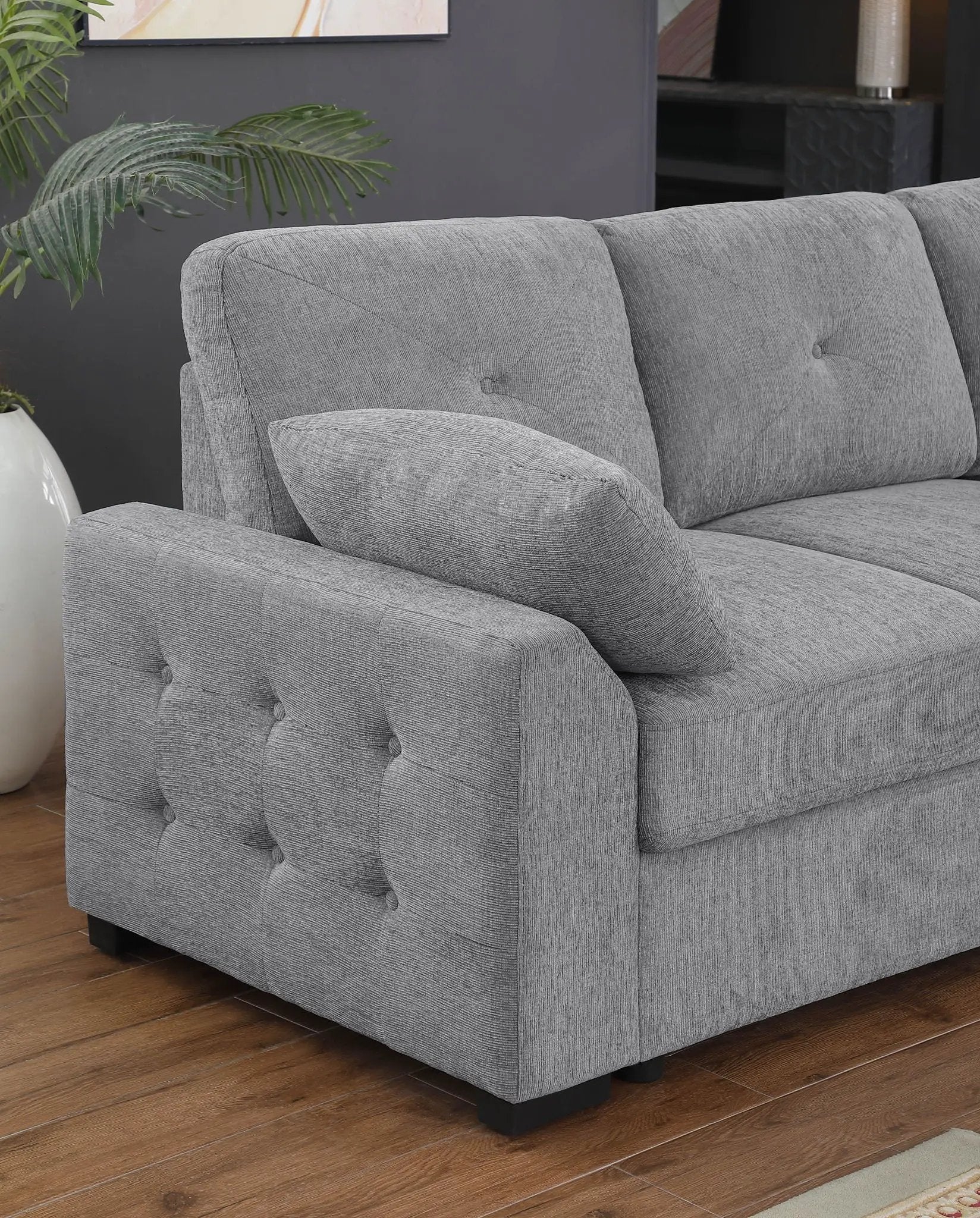 Nyhan - Upholstered Corner Sectional With Pull Out Loveseat And Storaged Chaise - Light Gray by HouseOfZazla