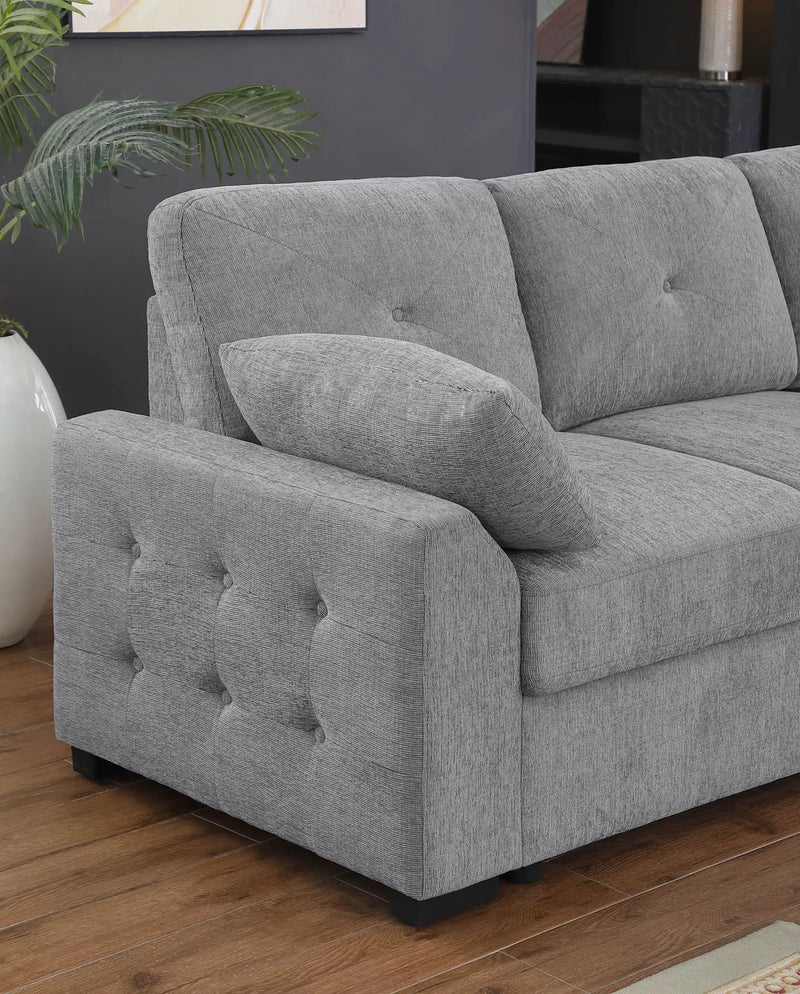 Nyhan - Upholstered Corner Sectional With Pull Out Loveseat And Storaged Chaise - Light Gray by HouseOfZazla