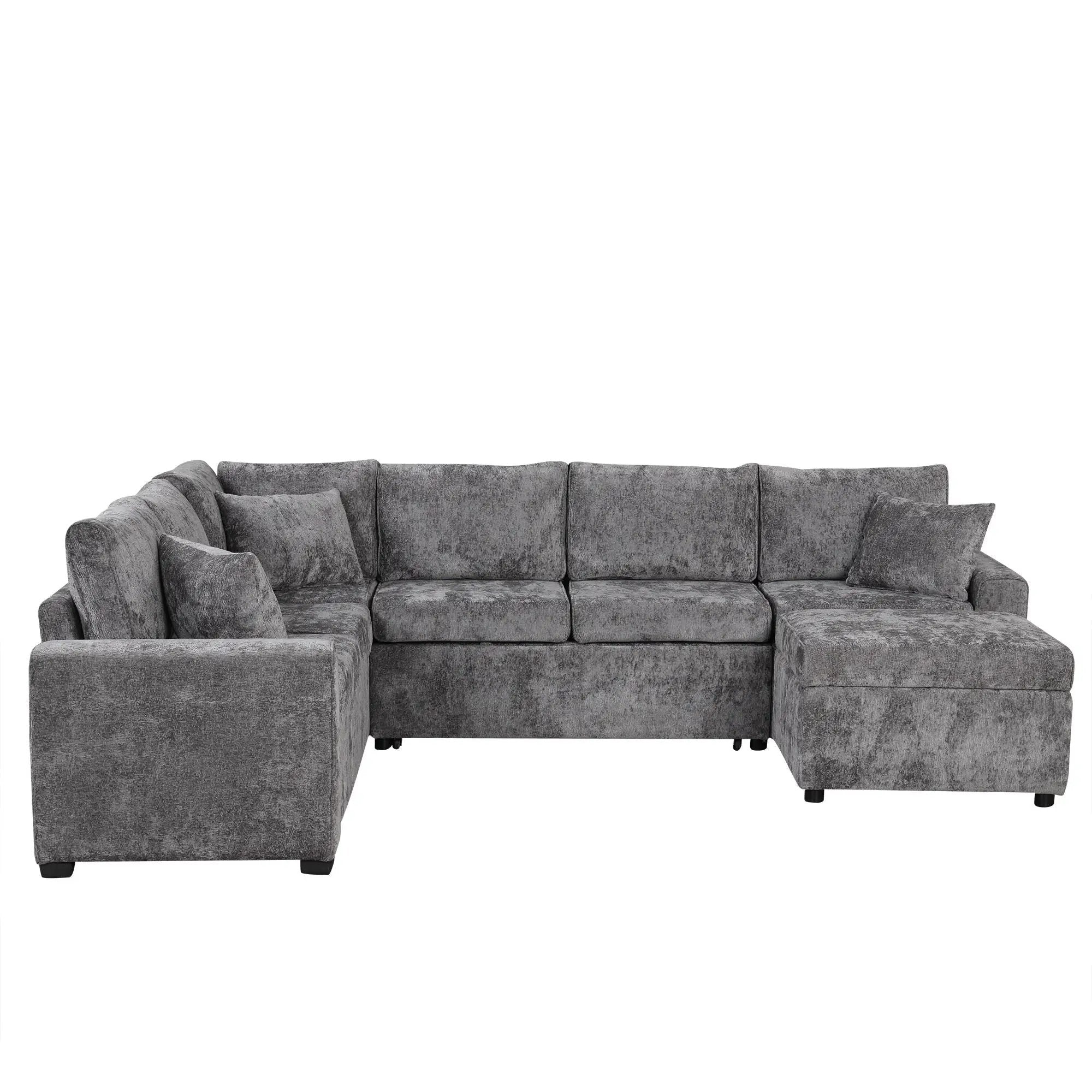 Sectional Sofa Pull-Out Sofa Bed Sleeper With A Storage Ottoman, Three Pillows And Charging Devices For Living Room by HouseOfZazla
