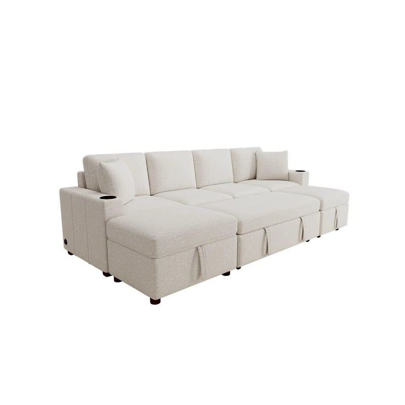 Sectional Sofa Convertible Pull-Out Bed With Storage Ottoman & USB Ports by HouseOfZazla