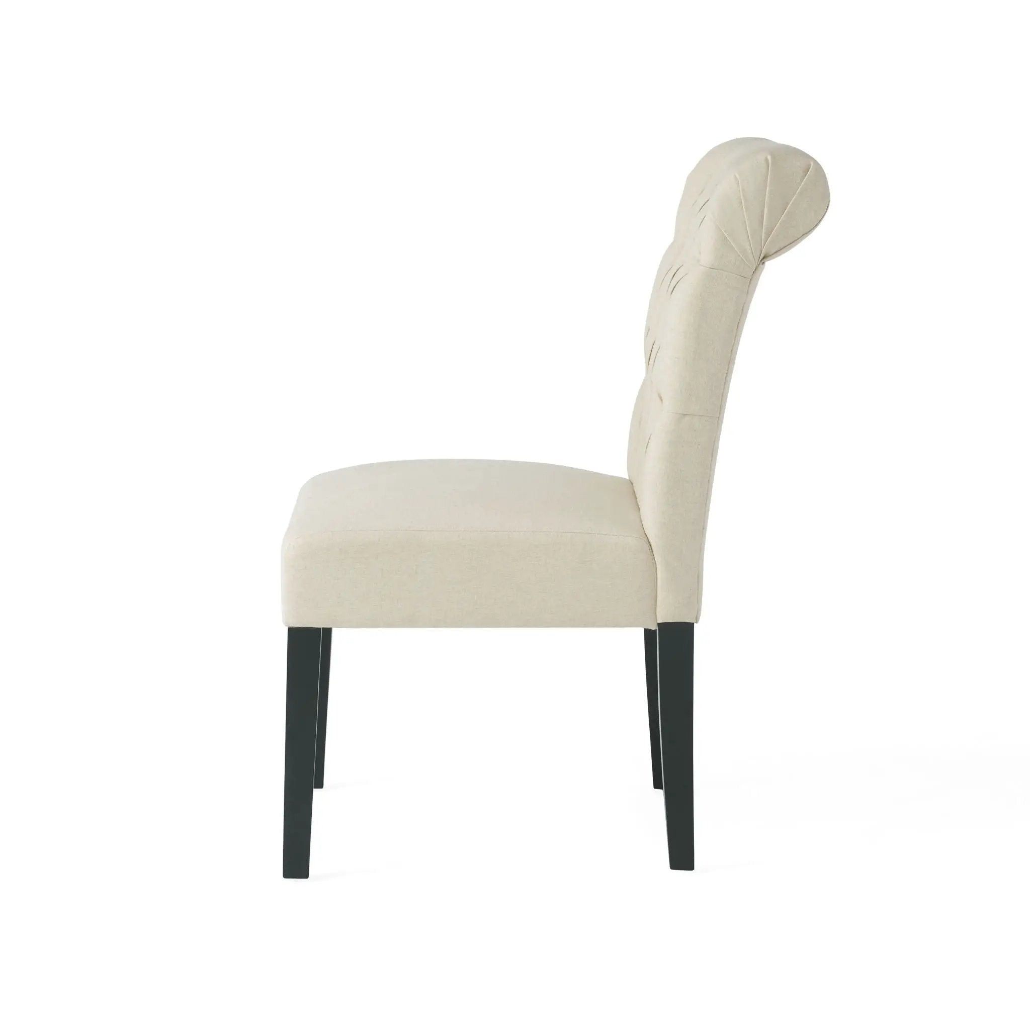 Dining Rolltop Chairs (Set of 2), Upholstered Armless Chair With Wood Leg - Ivory by HouseOfZazla