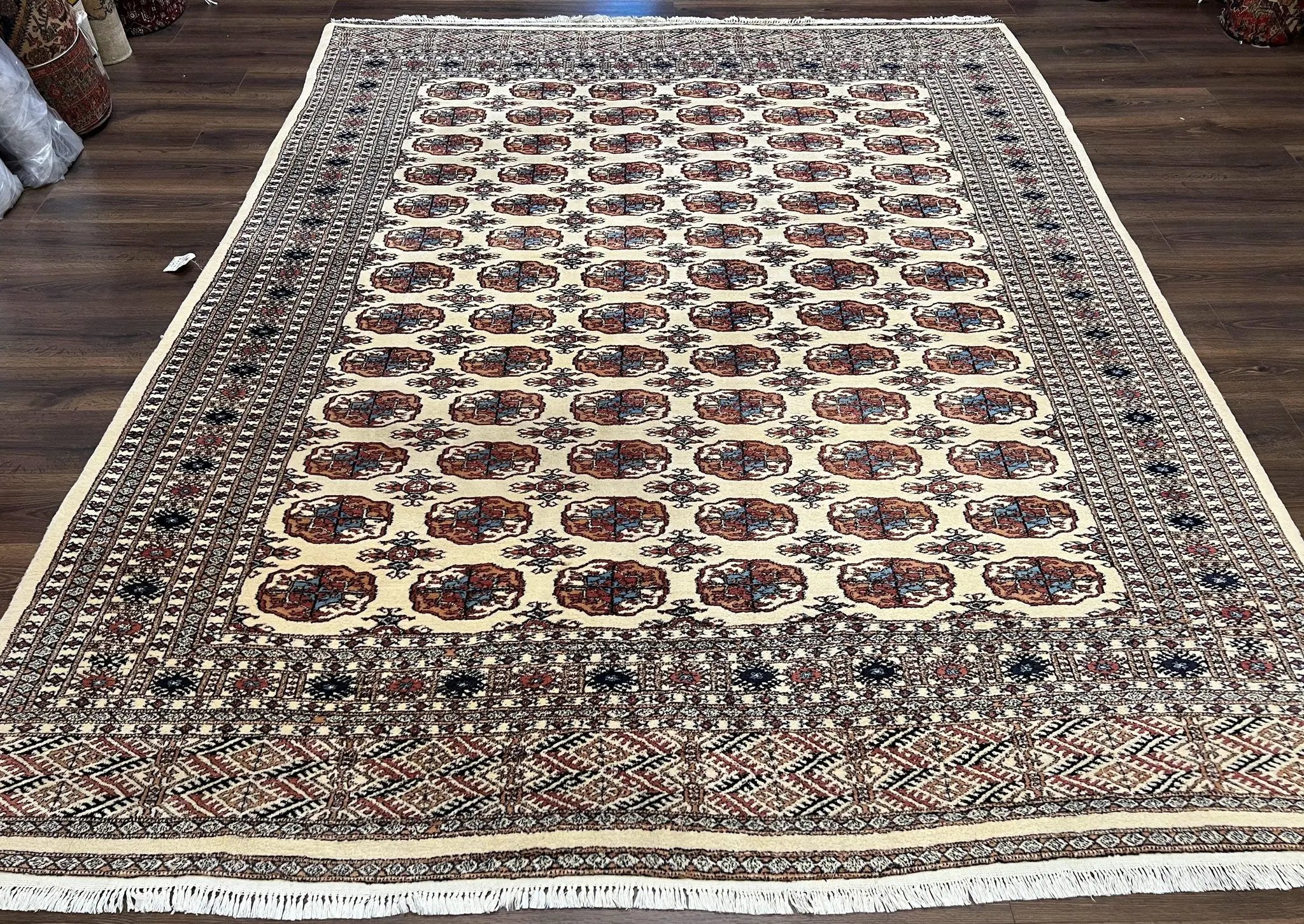 Pakistani Bokhara Rug 8x10, Wool Turkoman Carpet, Ivory/Cream by Jewel Rugs