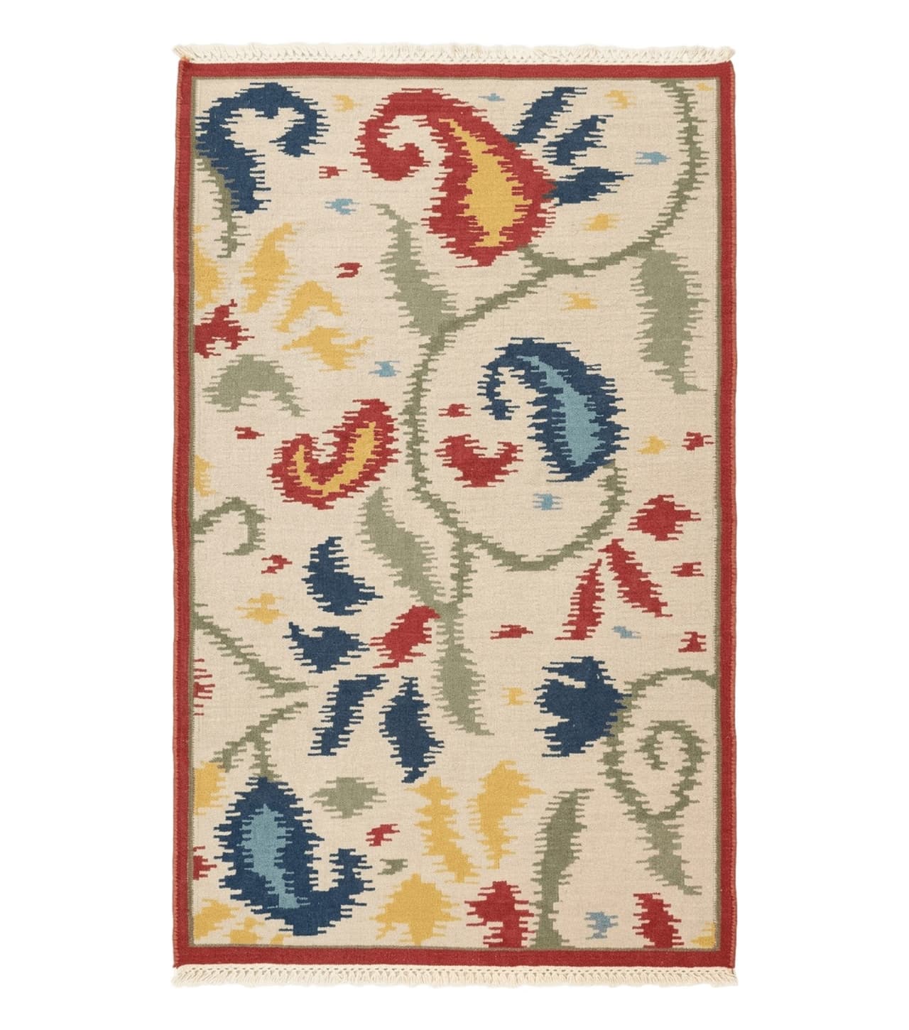Indian Kilim Flatweave Rug 3x5, Abstract, Beige and Multicolor Flowers, Handmade by Jewel Rugs