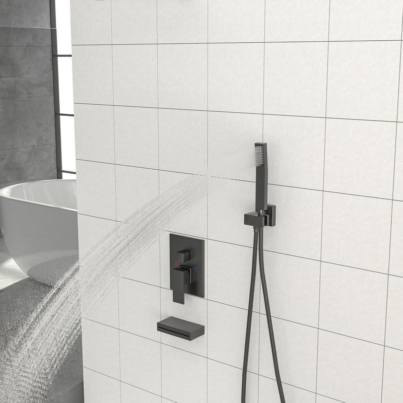 12" Ceiling Mount Square Shower System With Waterfall Tub Spout And Handheld Shower by HouseOfZazla
