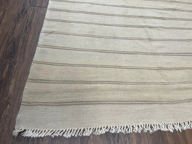 New Turkish Kilim Rug 5x8 Flatweave Carpet, Bohemian Rug, Contemporary Rug, Hand Woven, Wool Area Rug, Gray and Taupe, Striped Pattern by Jewel Rugs